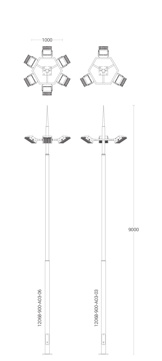 Hexa Mast - dimensional drawing