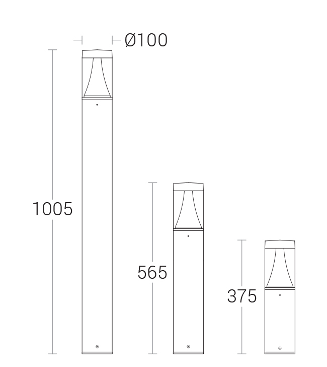 Sleek Vera Bollard - dimensional drawing