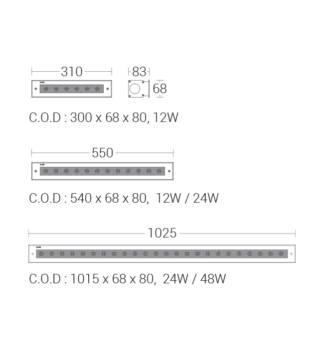 Linear In-Ground Luminaires - Wall Washer - dimensional drawing